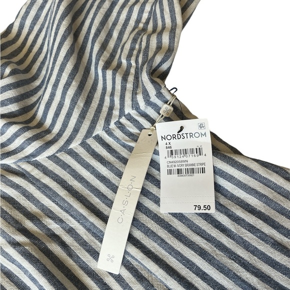 NWT Caslon Stripe Linen Blend Blazer In Blue-Ivory Brianne Stripe Plus Size 4X - Picture 6 of 10